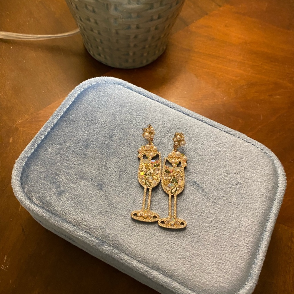 Gold and Pearl Champagne Glass Earrings